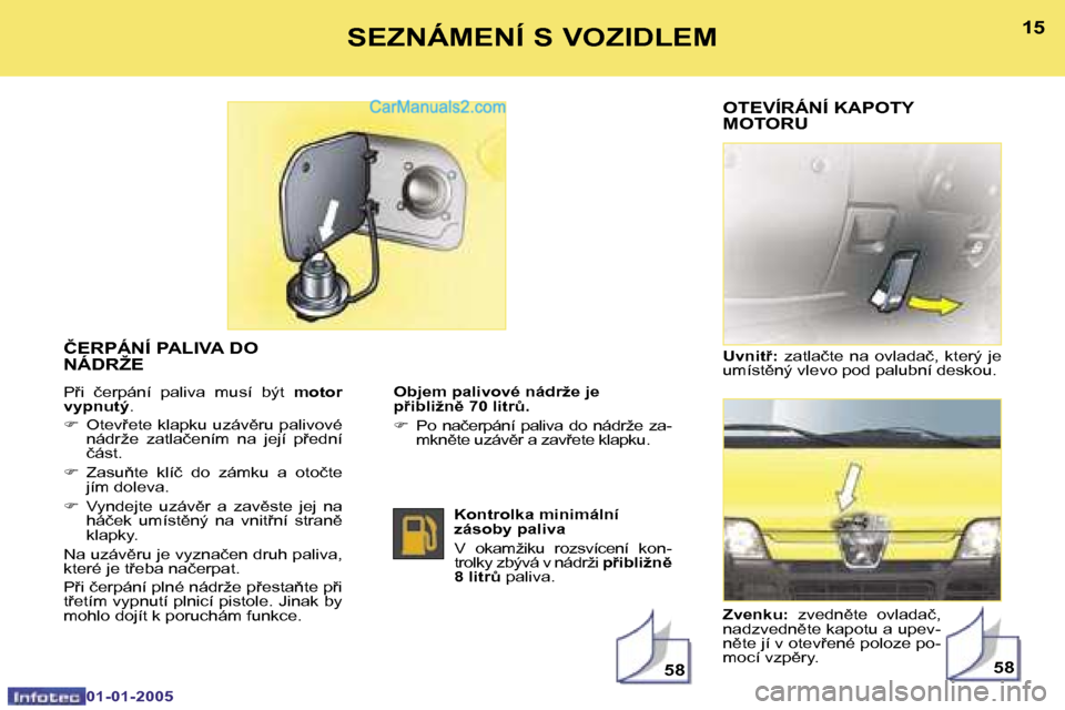 Peugeot Boxer 2005  Návod k obsluze (in Czech) �1�4�1�5
�0�1�-�0�1�-�2�0�0�5
�Č�E�R�P�Á�N�Í� �P�A�L�I�V�A� �D�O�  
�N�Á�D�R�Ž�E
�P�i�  �č�e�r�p�á�n�í�  �p�a�l�i�v�a�  �m�u�s�í�  �b�ý�t� �m�o�t�o�r� 
�v�y�p�n�u�t�ý �.
�F �  �O�t�e�v�