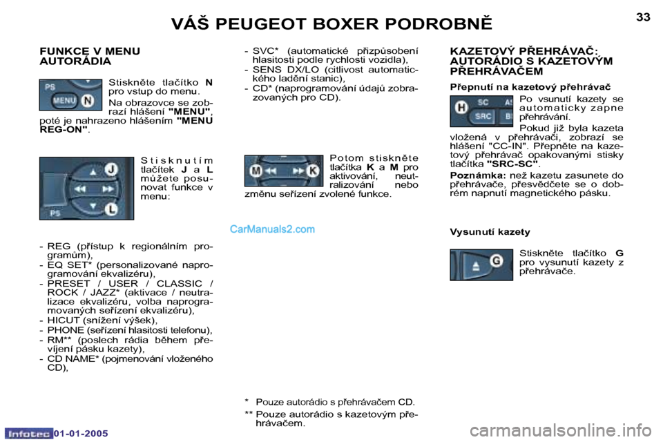 Peugeot Boxer 2005  Návod k obsluze (in Czech) �3�2
�0�1�-�0�1�-�2�0�0�5
�3�3
�0�1�-�0�1�-�2�0�0�5
�-�  �S�V�C�*�  �(�a�u�t�o�m�a�t�i�c�k�é�  �p9�i�z�pA�s�o�b�e�n�í� �h�l�a�s�i�t�o�s�t�i� �p�o�d�l�e� �r�y�c�h�l�o�s�t�i� �v�o�z�i�d�l�a�)�,
�-� 