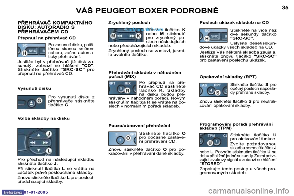 Peugeot Boxer 2005  Návod k obsluze (in Czech) �3�4
�0�1�-�0�1�-�2�0�0�5
�3�5
�0�1�-�0�1�-�2�0�0�5
�P8�E�H�R�Á�V�A�Č� �K�O�M�P�A�K�T�N�Í�H�O�  
�D�I�S�K�U�:� �A�U�T�O�R�Á�D�I�O� �S� 
�P8�E�H�R�Á�V�A�Č�E�M� �C�D
�P9�e�p�n�u�t�í� �n�a� �p