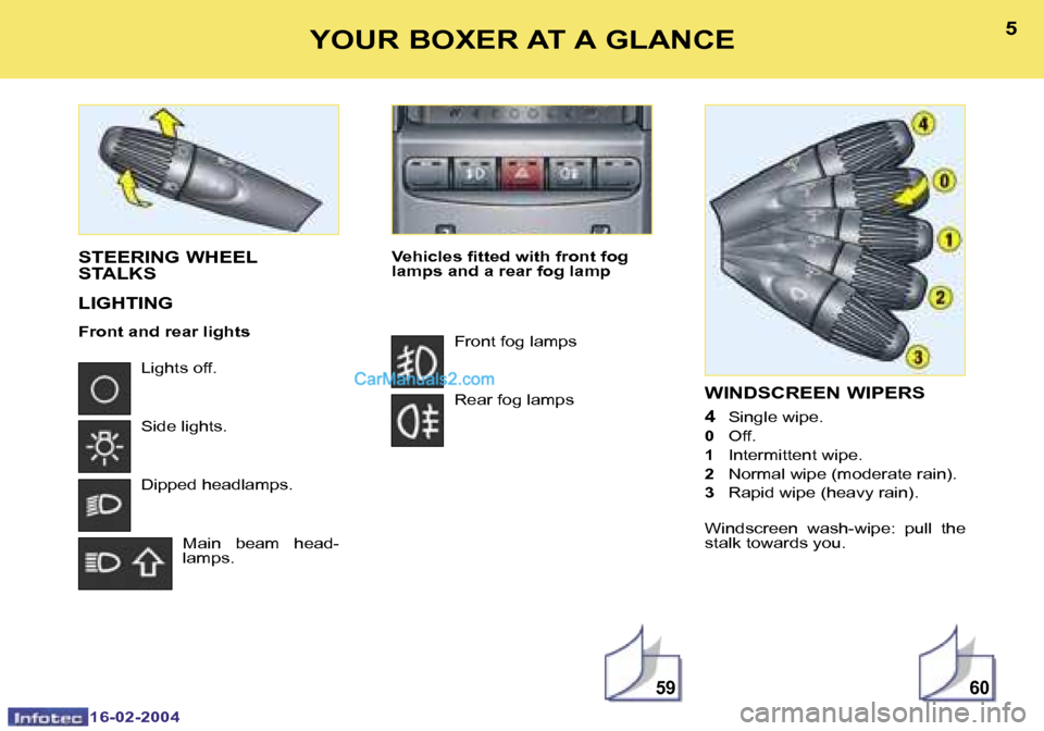 Peugeot Boxer 2004  Owners Manual �1�6�-�0�2�-�2�0�0�4�1�6�-�0�2�-�2�0�0�4
�5�9�6�0
�4�5�Y�O�U�R� �B�O�X�E�R� �A�T� �A� �G�L�A�N�C�E�W�I�N�D�S�C�R�E�E�N� �W�I�P�E�R�S
�4� �S�i�n�g�l�e� �w�i�p�e�.
�0�  �O�f�f�.
�1 �  �I�n�t�e�r�m�i�t�t