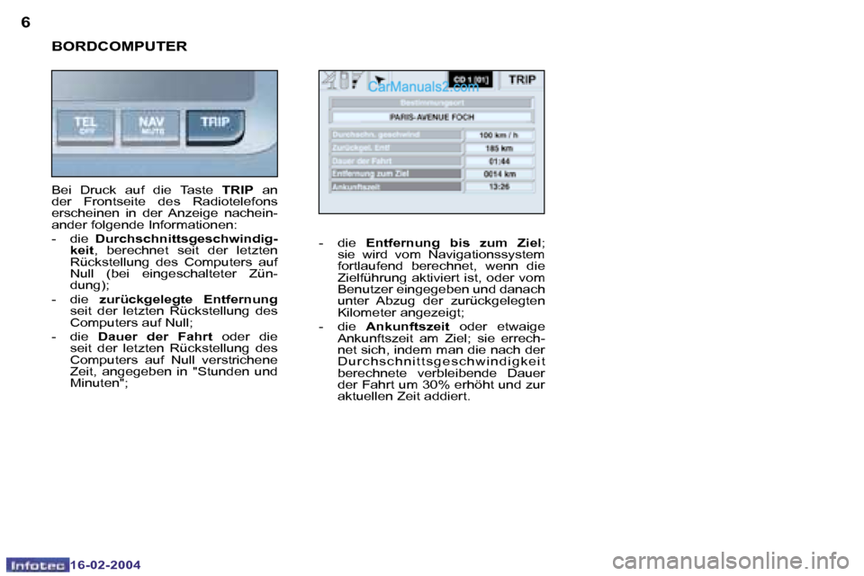 Peugeot Boxer 2004  Betriebsanleitung (in German) �6
�1�6�-�0�2�-�2�0�0�4
�7
�1�6�-�0�2�-�2�0�0�4
�B�O�R�D�C�O�M�P�U�T�E�R
�-�  �d�i�e� �E�n�t�f�e�r�n�u�n�g�  �b�i�s�  �z�u�m�  �Z�i�e�l �;� 
�s�i�e�  �w�i�r�d�  �v�o�m�  �N�a�v�i�g�a�t�i�o�n�s�s�y�s�t