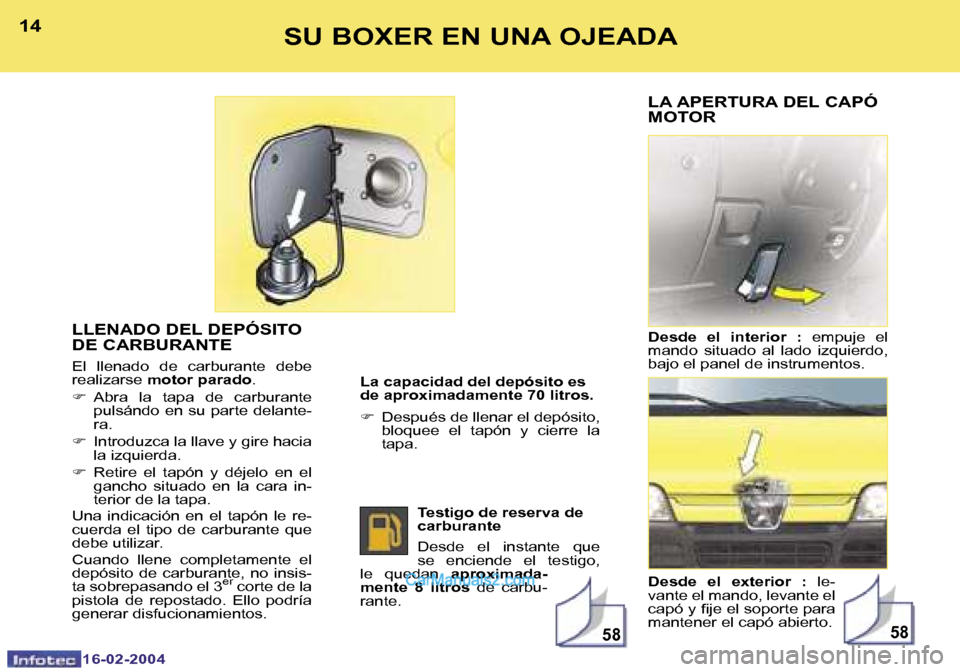 Peugeot Boxer 2004  Manual del propietario (in Spanish) �5�8�5�8
�1�4
�1�6�-�0�2�-�2�0�0�4
�1�5
�1�6�-�0�2�-�2�0�0�4
�S�U� �B�O�X�E�R� �E�N� �U�N�A� �O�J�E�A�D�A
�L�L�E�N�A�D�O� �D�E�L� �D�E�P�Ó�S�I�T�O�  
�D�E� �C�A�R�B�U�R�A�N�T�E
�E�l�  �l�l�e�n�a�d�o�