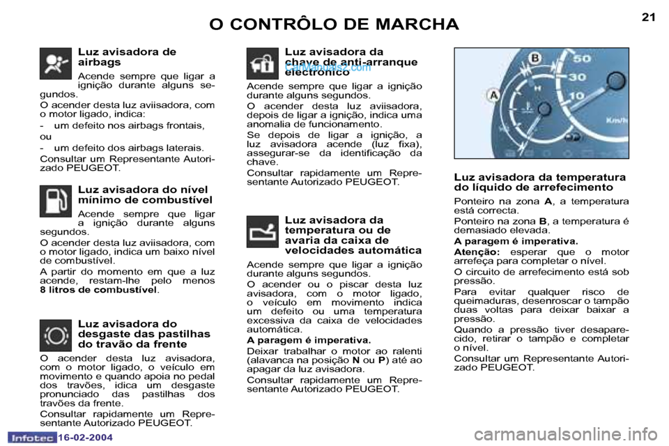Peugeot Boxer 2004  Manual do proprietário (in Portuguese) �2�0
�1�6�-�0�2�-�2�0�0�4
�2�1
�1�6�-�0�2�-�2�0�0�4
�L�u�z� �a�v�i�s�a�d�o�r�a� �d�e�  
�a�i�r�b�a�g�s
�A�c�e�n�d�e�  �s�e�m�p�r�e�  �q�u�e�  �l�i�g�a�r�  �a�  
�i�g�n�i�ç�ã�o�  �d�u�r�a�n�t�e�  �a�