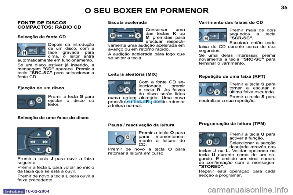Peugeot Boxer 2004  Manual do proprietário (in Portuguese) �3�4
�1�6�-�0�2�-�2�0�0�4
�3�5
�1�6�-�0�2�-�2�0�0�4
�O� �S�E�U� �B�O�X�E�R� �E�M� �P�O�R�M�E�N�O�R
�F�O�N�T�E� �D�E� �D�I�S�C�O�S�  
�C�O�M�P�A�C�T�O�S�:� �R�Á�D�I�O� �C�D
�S�e�l�e�c�ç�ã�o� �d�a� �