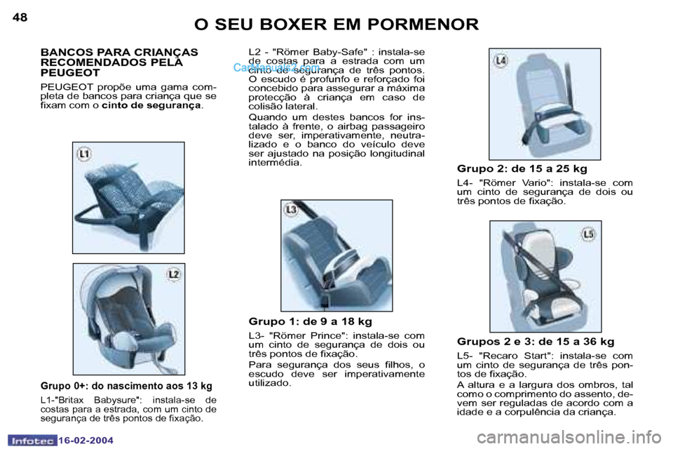 Peugeot Boxer 2004  Manual do proprietário (in Portuguese) �4�8
�1�6�-�0�2�-�2�0�0�4
�4�9
�1�6�-�0�2�-�2�0�0�4
�O� �S�E�U� �B�O�X�E�R� �E�M� �P�O�R�M�E�N�O�R
�G�r�u�p�o� �0�+�:� �d�o� �n�a�s�c�i�m�e�n�t�o� �a�o�s� �1�3� �k�g
�L�1�-�"�B�r�i�t�a�x�  �B�a�b�y�s�