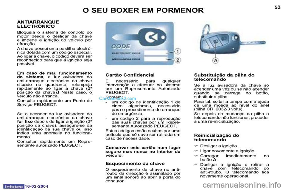 Peugeot Boxer 2004  Manual do proprietário (in Portuguese) �5�2
�1�6�-�0�2�-�2�0�0�4
�5�3
�1�6�-�0�2�-�2�0�0�4
�O� �S�E�U� �B�O�X�E�R� �E�M� �P�O�R�M�E�N�O�R
�A�N�T�I�A�R�R�A�N�Q�U�E�  
�E�L�E�C�T�R�Ó�N�I�C�O
�B�l�o�q�u�e�i�a�  �o�  �s�i�s�t�e�m�a�  �d�e�  �