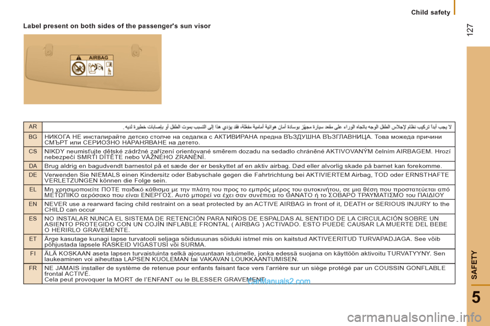 Peugeot Boxer Benne 2012 Owners Manual AR
BG
НИКОГА НЕ инсталирайте детско столче на седалка с АКТИВИРАНА предна ВЪЗДУШНА ВЪЗГЛАВНИЦА. То в а можеда п Peugeot Boxer Benne 2012 Owners Manual AR
BG
НИКОГА НЕ инсталирайте детско столче на седалка с АКТИВИРАНА предна ВЪЗДУШНА ВЪЗГЛАВНИЦА. То в а можеда п