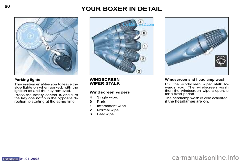Peugeot Boxer Dag 2005  Owners Manual �6�0
�0�1�-�0�1�-�2�0�0�5
�6�1
�0�1�-�0�1�-�2�0�0�5
�W�I�N�D�S�C�R�E�E�N 
�W�I�P�E�R� �S�T�A�L�K
�W�i�n�d�s�c�r�e�e�n� �w�i�p�e�r�s
�4� �S�i�n�g�l�e� �w�i�p�e�.
�0�  �P�a�r�k�.
�1� �  �I�n�t�e�r�m�i�t