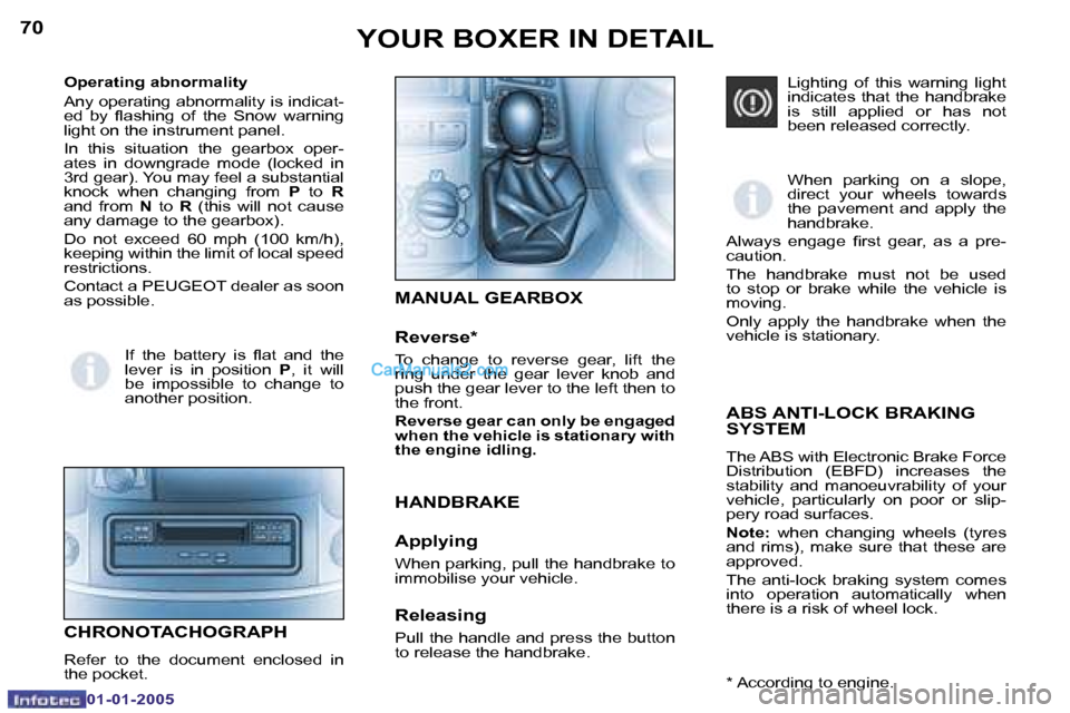 Peugeot Boxer Dag 2005  Owners Manual �7�0
�0�1�-�0�1�-�2�0�0�5
�7�1
�0�1�-�0�1�-�2�0�0�5
�A�B�S� �A�N�T�I�-�L�O�C�K� �B�R�A�K�I�N�G�  
�S�Y�S�T�E�M
�T�h�e� �A�B�S� �w�i�t�h� �E�l�e�c�t�r�o�n�i�c� �B�r�a�k�e� �F�o�r�c�e�  
�D�i�s�t�r�i�b�