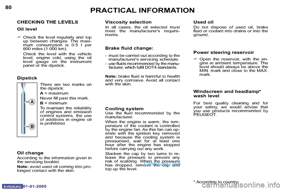 Peugeot Boxer Dag 2005  Owners Manual �8�0
�0�1�-�0�1�-�2�0�0�5
�8�1
�0�1�-�0�1�-�2�0�0�5
�C�H�E�C�K�I�N�G� �T�H�E� �L�E�V�E�L�S 
�O�i�l� �l�e�v�e�l
�F� �C�h�e�c�k�  �t�h�e�  �l�e�v�e�l�  �r�e�g�u�l�a�r�l�y�  �a�n�d�  �t�o�p�  
�u�p�  �b�