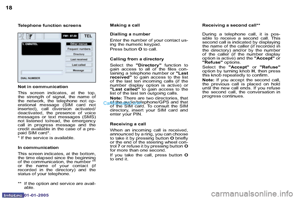 Peugeot Boxer Dag 2005 Owners Guide �1�8�1�9
�0�2�-�0�8�-�2�0�0�4
�T�e�l�e�p�h�o�n�e� �f�u�n�c�t�i�o�n� �s�c�r�e�e�n�s�M�a�k�i�n�g� �a� �c�a�l�l 
�D�i�a�l�l�i�n�g� �a� �n�u�m�b�e�r 
�E�n�t�e�r� �t�h�e� �n�u�m�b�e�r� �o�f� �y�o�u�r� �c�o