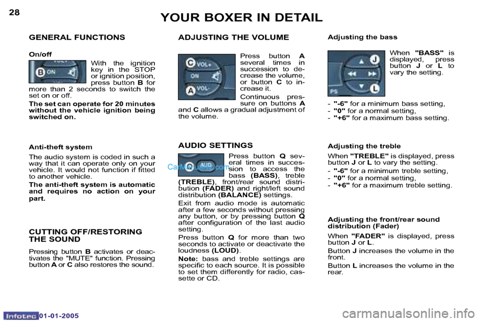 Peugeot Boxer Dag 2005 Repair Manual �2�8
�0�1�-�0�1�-�2�0�0�5
�2�9
�0�1�-�0�1�-�2�0�0�5
�G�E�N�E�R�A�L� �F�U�N�C�T�I�O�N�S
�O�n�/�o�f�f
�A�D�J�U�S�T�I�N�G� �T�H�E� �V�O�L�U�M�E�A�d�j�u�s�t�i�n�g� �t�h�e� �b�a�s�s
�W�i�t�h�  �t�h�e�  �i�