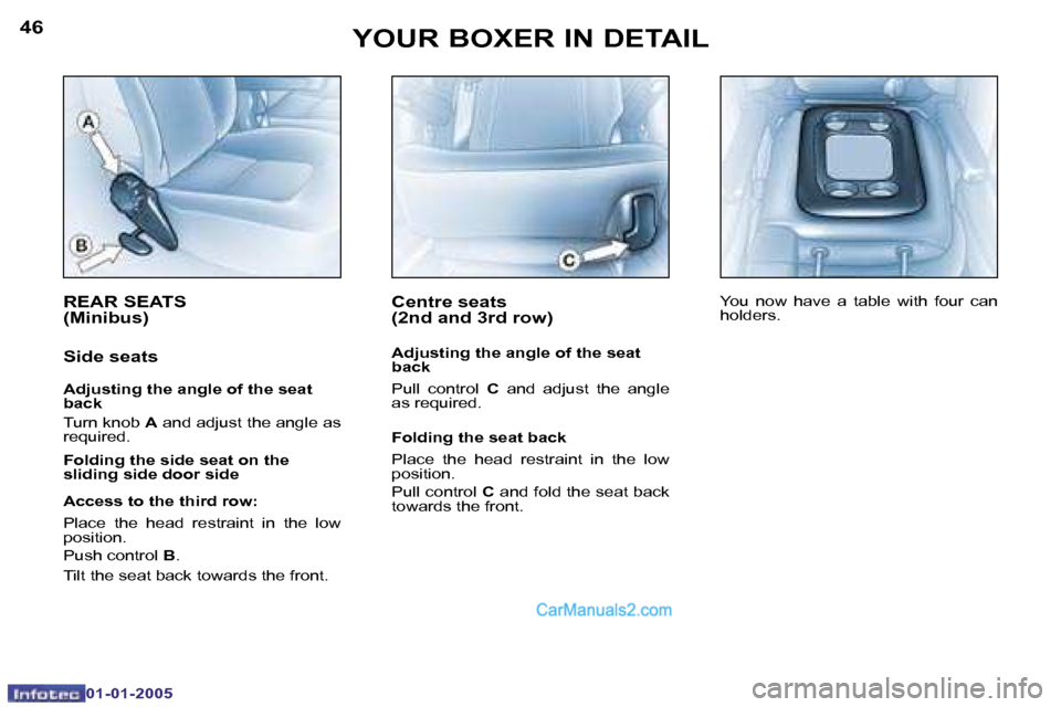 Peugeot Boxer Dag 2005 Manual Online �4�6
�0�1�-�0�1�-�2�0�0�5
�4�7
�0�1�-�0�1�-�2�0�0�5
�R�E�A�R� �S�E�A�T�S�  
�(�M�i�n�i�b�u�s�)
�S�i�d�e� �s�e�a�t�s
�A�d�j�u�s�t�i�n�g� �t�h�e� �a�n�g�l�e� �o�f� �t�h�e� �s�e�a�t�  
�b�a�c�k 
�T�u�r�n