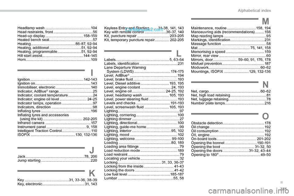 Peugeot Expert 2019  Owners Manual 235
IIgnition .................................................... 142-143
Ignition on ...................................................... 143
Immobiliser, electronic
 

...........................