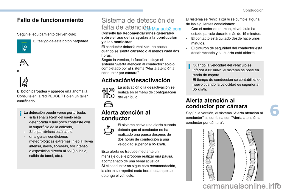 Peugeot Expert 2019 Manual del propietario (in Spanish) 175
Fallo de funcionamiento
Según el equipamiento del vehículo:El testigo de este botón parpadea.
El botón parpadea y aparece una anomalía.
Consulte en la red PEUGEOT o en un taller
cualificado. Peugeot Expert 2019 Manual del propietario (in Spanish) 175
Fallo de funcionamiento
Según el equipamiento del vehículo:El testigo de este botón parpadea.
El botón parpadea y aparece una anomalía.
Consulte en la red PEUGEOT o en un taller
cualificado.