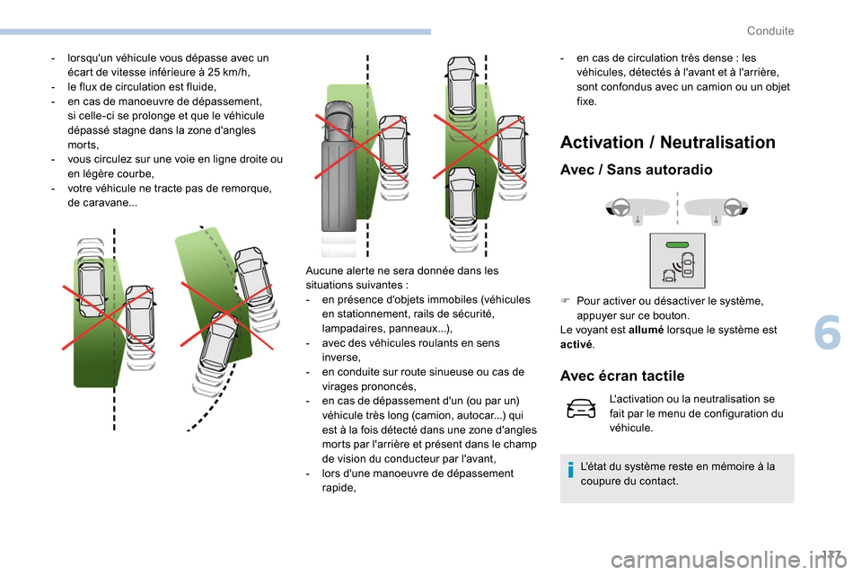 Peugeot Expert 2019 Manuel du propriétaire (in French) 177
- lorsquun véhicule vous dépasse avec un écart de vitesse inférieure à 25 km/h,
-
l
e flux de circulation est fluide,
-
e
n cas de manoeuvre de dépassement,
si celle-ci se prolonge Peugeot Expert 2019 Manuel du propriétaire (in French) 177
- lorsquun véhicule vous dépasse avec un écart de vitesse inférieure à 25 km/h,
-
l
e flux de circulation est fluide,
-
e
n cas de manoeuvre de dépassement,
si celle-ci se prolonge