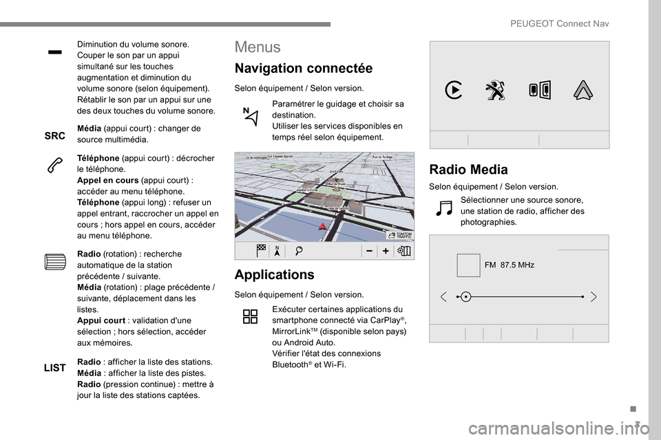 Peugeot Expert 2019  Manuel du propriétaire (in French) 3
FM  87.5 MHz
Diminution du volume sonore.
Couper le son par un appui 
simultané sur les touches 
augmentation et diminution du 
volume sonore (selon équipement).
Rétablir le son par un appui sur 