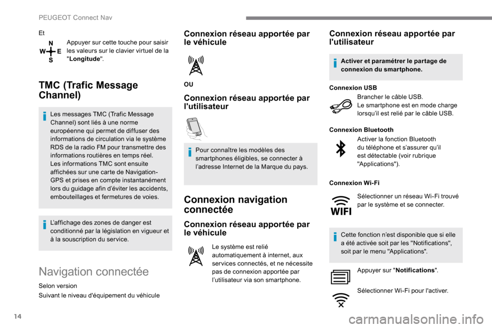 Peugeot Expert 2019 Manuel du propriétaire (in French) 14
EtAppuyer sur cette touche pour saisir
les valeurs sur le clavier virtuel de la
"Longitude ".
TMC (Trafic Message
Channel)
Les messages TMC (Trafic Message
Channel) sont liés à une norme
eur Peugeot Expert 2019 Manuel du propriétaire (in French) 14
EtAppuyer sur cette touche pour saisir
les valeurs sur le clavier virtuel de la
"Longitude ".
TMC (Trafic Message
Channel)
Les messages TMC (Trafic Message
Channel) sont liés à une norme
eur