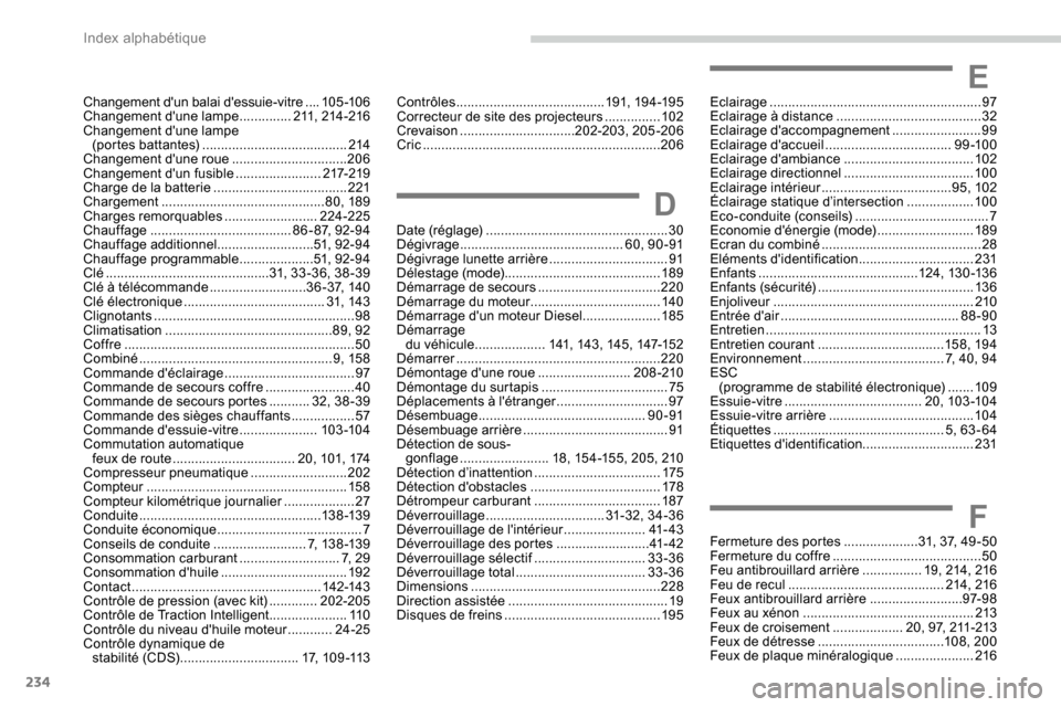 Peugeot Expert 2019 Manuel du propriétaire (in French) 234
Eclairage ......................................................... 97
Eclairage à distance ....................................... 32
Eclairage daccompagnement
........................99
Ec Peugeot Expert 2019 Manuel du propriétaire (in French) 234
Eclairage ......................................................... 97
Eclairage à distance ....................................... 32
Eclairage daccompagnement
........................99
Ec