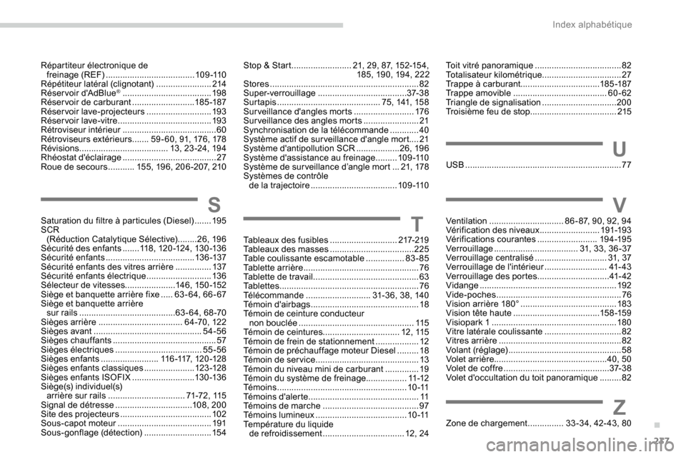 Peugeot Expert 2019 Manuel du propriétaire (in French) 237
Tableaux des fusibles ............................217-219
Tableaux des masses ...................................225
Table coulissante escamotable
................83-85
Tablette arrière
.. Peugeot Expert 2019 Manuel du propriétaire (in French) 237
Tableaux des fusibles ............................217-219
Tableaux des masses ...................................225
Table coulissante escamotable
................83-85
Tablette arrière
..