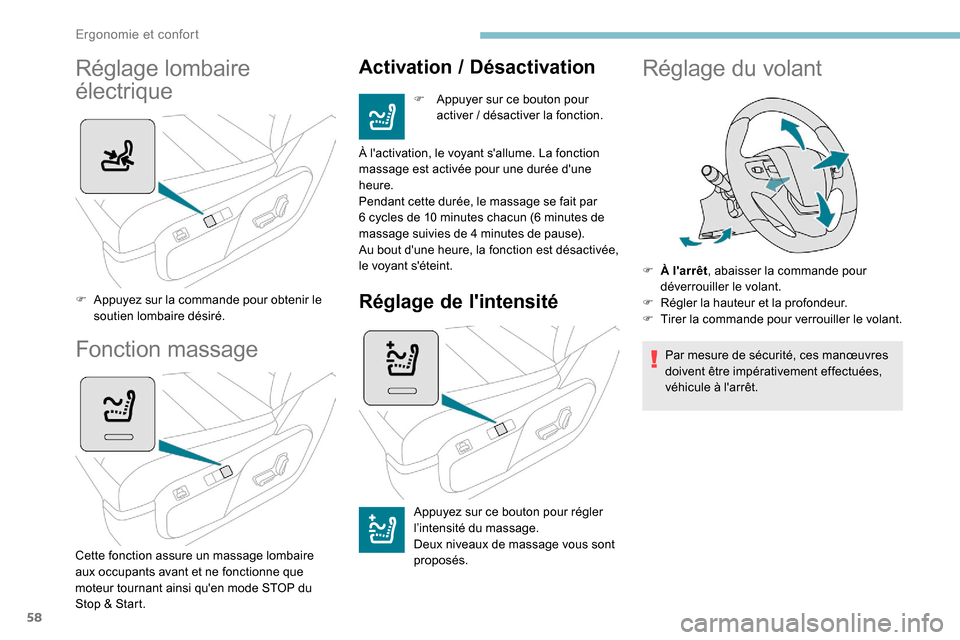Peugeot Expert 2019 Manuel du propriétaire (in French) 58
Réglage lombaire
électrique
F Appuyez sur la commande pour obtenir le soutien lombaire désiré.
Fonction massage
Cette fonction assure un massage lombaire
aux occupants avant et ne fonctionne Peugeot Expert 2019 Manuel du propriétaire (in French) 58
Réglage lombaire
électrique
F Appuyez sur la commande pour obtenir le soutien lombaire désiré.
Fonction massage
Cette fonction assure un massage lombaire
aux occupants avant et ne fonctionne