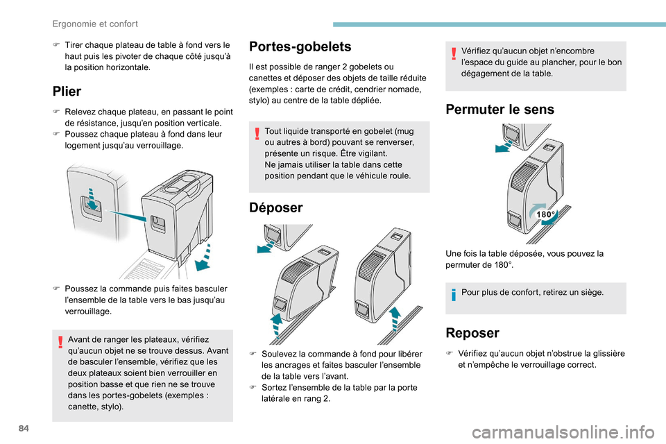 Peugeot Expert 2019 Manuel du propriétaire (in French) 84
F Tirer chaque plateau de table à fond vers le haut puis les pivoter de chaque côté jusqu’à
la position horizontale.
Plier
F Relevez chaque plateau, en passant le point de résistance, jusq Peugeot Expert 2019 Manuel du propriétaire (in French) 84
F Tirer chaque plateau de table à fond vers le haut puis les pivoter de chaque côté jusqu’à
la position horizontale.
Plier
F Relevez chaque plateau, en passant le point de résistance, jusq