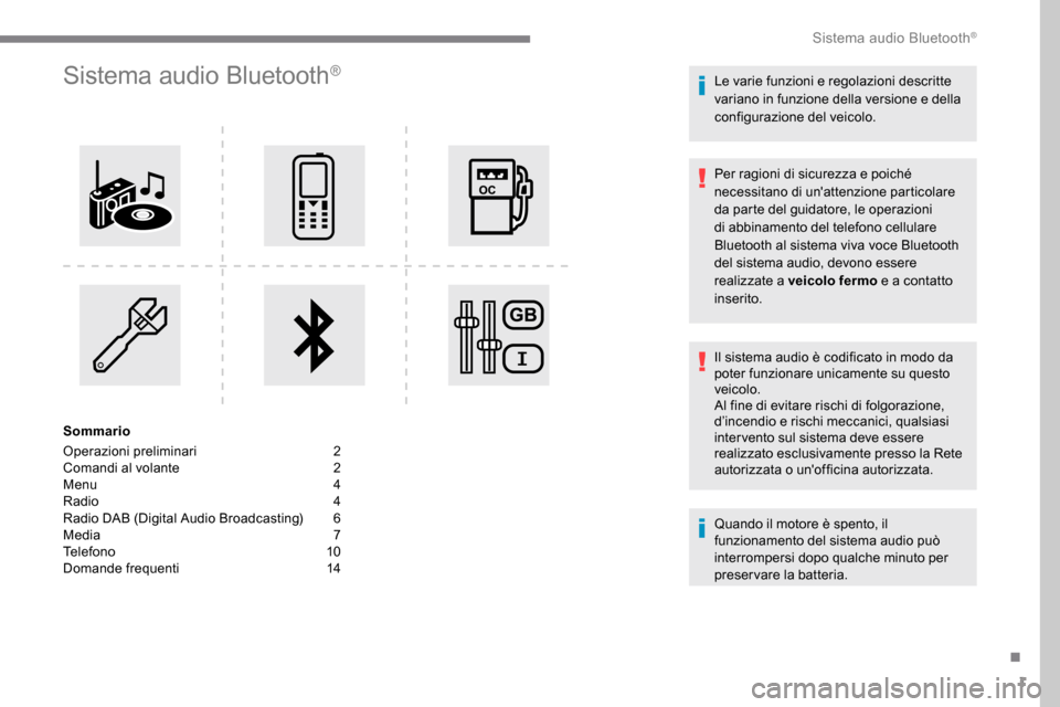 Peugeot Expert 2019  Manuale del proprietario (in Italian) 1
Sistema audio Bluetooth®
Sommario
Operazioni preliminari  
2
C

omandi al volante   
2
M

enu   
4
R

adio   
4
R

adio DAB (Digital Audio Broadcasting)   
6
M

edia   
7
T

elefono   
1
 0
Domande