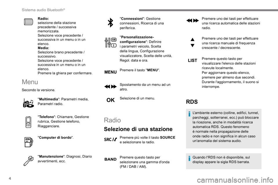 Peugeot Expert 2019 Manuale del proprietario (in Italian) 4
Radio:
selezione della stazione
precedente / successiva
memorizzata.
Selezione voce precedente
/
successiva in un menu o in un
elenco.
Media:
Selezione brano precedente
/
successivo.
Sel Peugeot Expert 2019 Manuale del proprietario (in Italian) 4
Radio:
selezione della stazione
precedente / successiva
memorizzata.
Selezione voce precedente
/
successiva in un menu o in un
elenco.
Media:
Selezione brano precedente
/
successivo.
Sel