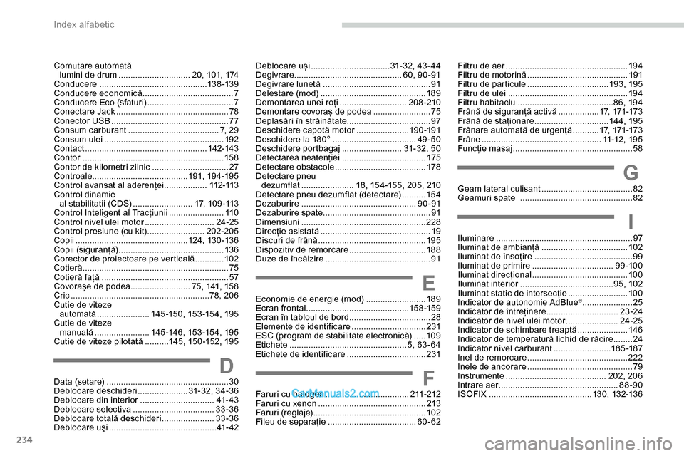 Peugeot Expert 2019 Manualul de utilizare (in Romanian) 234
Filtru de aer ...................................................19 4
Filtru de motorină .......................................... 19
1
Filtru de particule
...............................
.. Peugeot Expert 2019 Manualul de utilizare (in Romanian) 234
Filtru de aer ...................................................19 4
Filtru de motorină .......................................... 19
1
Filtru de particule
...............................
..