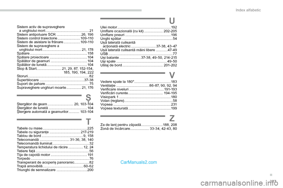 Peugeot Expert 2019  Manualul de utilizare (in Romanian) 237
Sistem activ de supraveghere a unghiului mort  ............................... .............21
Sistem antipoluare SCR
 .........................2

6, 196
Sistem control traiectorie
 ..............