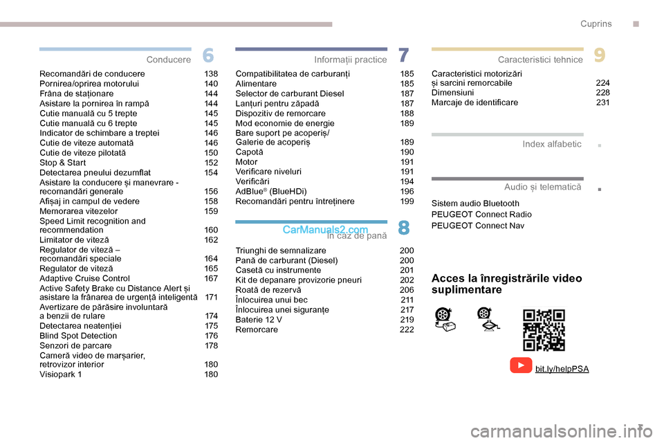 Peugeot Expert 2019  Manualul de utilizare (in Romanian) 3
.
.
Recomandări de conducere 138
Pornirea/oprirea motorului  1 40
Frâna de staționare
 
1
 44
Asistare la pornirea în rampă
 
1
 44
Cutie manuală cu 5 trepte
 
1
 45
Cutie manuală cu 6 trepte