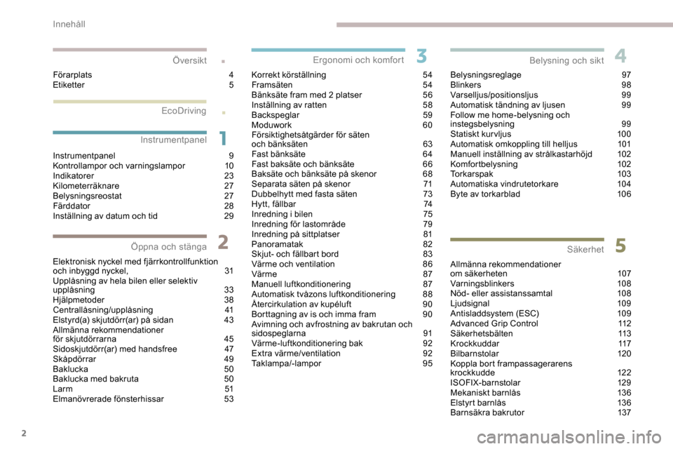 Peugeot Expert 2019  Ägarmanual (in Swedish) 2
.
.
Instrumentpanel 9
Kontrollampor och varningslampor 1 0
Indikatorer
 

23
Kilometerräknare
 

27
Belysningsreostat
 2

7
Färddator
 

28
Inställning av datum och tid
 
2
 9
Elektronisk nyckel 