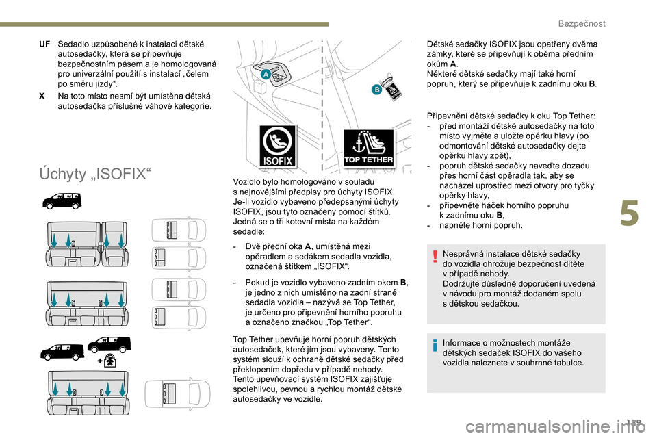 Peugeot Expert 2019  Návod k obsluze (in Czech) 129
UFSedadlo uzpůsobené k   instalaci dětské 
autosedačky, která se připevňuje 
bezpečnostním pásem a
  je homologovaná 
pro univerzální použití s
  instalací „čelem 
po směru j�