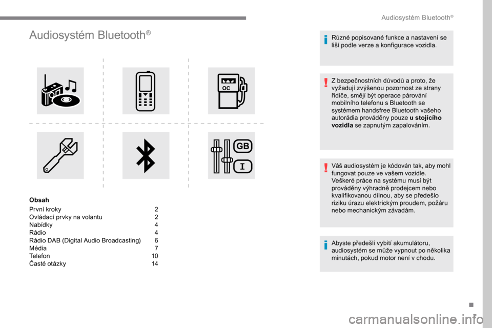 Peugeot Expert 2019 Návod k obsluze (in Czech) 1
Audiosystém Bluetooth®
Obsah
Pr vní kroky
2
O
vládací pr vky na volantu
2
N
abídky
4
R
ádio
4
R
ádio DAB (Digital Audio Broadcasting)
6
M
édia
7
T
elefon
1
0
Čas Peugeot Expert 2019 Návod k obsluze (in Czech) 1
Audiosystém Bluetooth®
Obsah
Pr vní kroky
2
O
vládací pr vky na volantu
2
N
abídky
4
R
ádio
4
R
ádio DAB (Digital Audio Broadcasting)
6
M
édia
7
T
elefon
1
0
Čas
