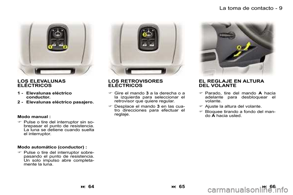Peugeot Expert 2006  Manual del propietario (in Spanish) �9
�-
�L�O�S� �E�L�E�V�A�L�U�N�A�S�  
�E�L�É�C�T�R�I�C�O�S
�1� �-�  �E�l�e�v�a�l�u�n�a�s� �e�l�é�c�t�r�i�c�o� 
�c�o�n�d�u�c�t�o�r�.
�2� �-�  �E�l�e�v�a�l�u�n�a�s� �e�l�é�c�t�r�i�c�o� �p�a�s�a�j�e�r