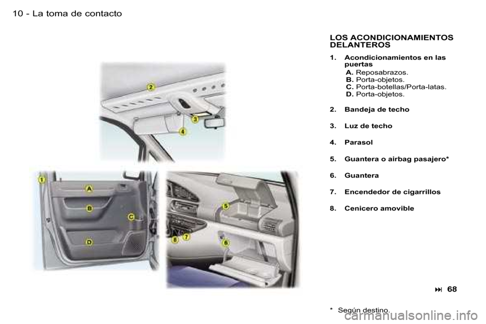 Peugeot Expert 2006  Manual del propietario (in Spanish) �1�0 �-
�L�O�S� �A�C�O�N�D�I�C�I�O�N�A�M�I�E�N�T�O�S�  
�D�E�L�A�N�T�E�R�O�S
�1�.�  �A�c�o�n�d�i�c�i�o�n�a�m�i�e�n�t�o�s� �e�n� �l�a�s� �p�u�e�r�t�a�s
�  �A�.�  �R�e�p�o�s�a�b�r�a�z�o�s�.
�  �B�.�  �P