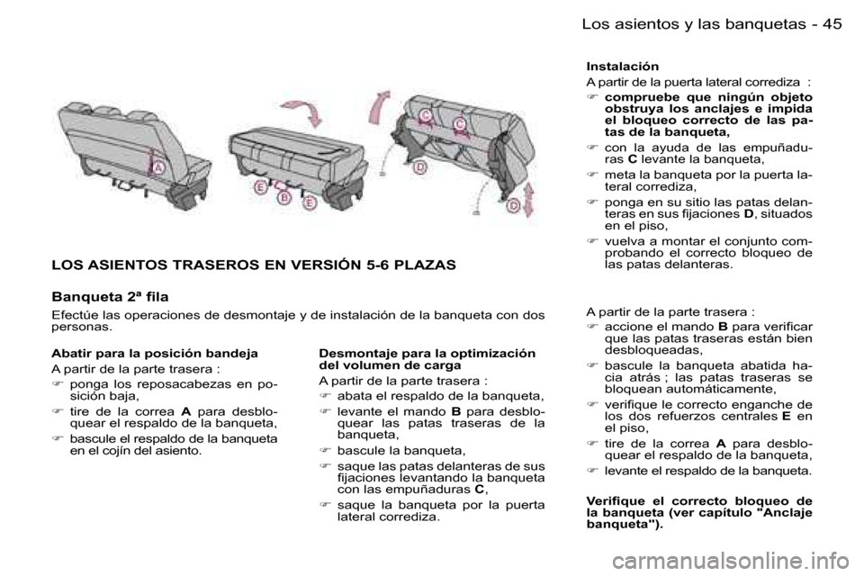 Peugeot Expert 2006  Manual del propietario (in Spanish) �4�5�L�o�s� �a�s�i�e�n�t�o�s� �y� �l�a�s� �b�a�n�q�u�e�t�a�s�-
�L�O�S� �A�S�I�E�N�T�O�S� �T�R�A�S�E�R�O�S� �E�N� �V�E�R�S�I�Ó�N� �5�-�6� �P�L�A�Z�A�S
�B�a�n�q�u�e�t�a� �2�ª� �ﬁ�l�a
�E�f�e�c�t�ú�e