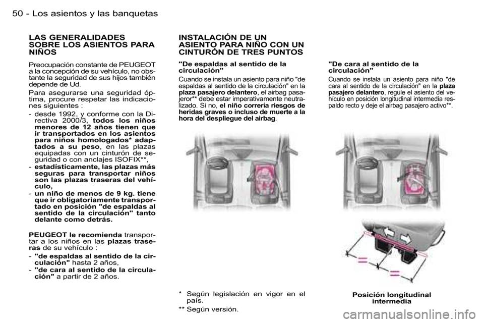 Peugeot Expert 2006  Manual del propietario (in Spanish) �L�o�s� �a�s�i�e�n�t�o�s� �y� �l�a�s� �b�a�n�q�u�e�t�a�s�5�0 �-
�L�A�S� �G�E�N�E�R�A�L�I�D�A�D�E�S�  
�S�O�B�R�E� �L�O�S� �A�S�I�E�N�T�O�S� �P�A�R�A� 
�N�I�Ñ�O�S
�P�r�e�o�c�u�p�a�c�i�ó�n� �c�o�n�s�t