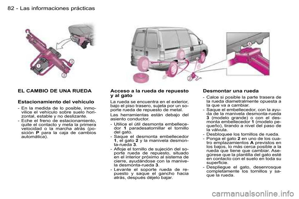 Peugeot Expert 2006  Manual del propietario (in Spanish) �8�2 �-
�E�L� �C�A�M�B�I�O� �D�E� �U�N�A� �R�U�E�D�A� 
�E�s�t�a�c�i�o�n�a�m�i�e�n�t�o� �d�e�l� �v�e�h�í�c�u�l�o
�-�  �E�n�  �l�a�  �m�e�d�i�d�a�  �d�e�  �l�o�  �p�o�s�i�b�l�e�,�  �i�n�m�o�-�v�i�l�i�c