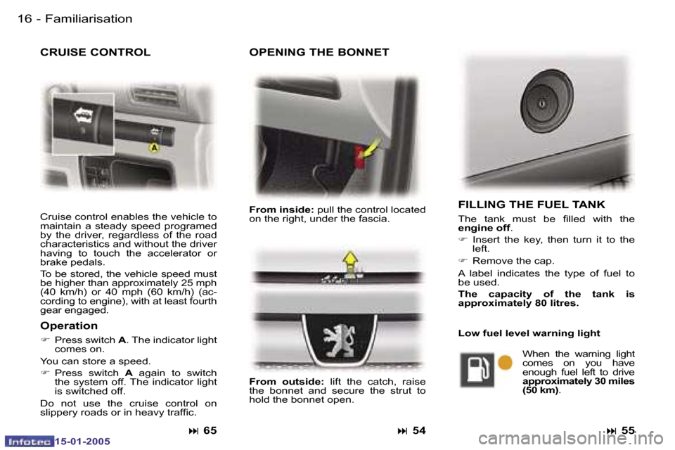 Peugeot Expert 2005 User Guide �1�6 �-
�1�5�-�0�1�-�2�0�0�5
�O�P�E�N�I�N�G� �T�H�E� �B�O�N�N�E�T
�F�r�o�m� �i�n�s�i�d�e�:� �p�u�l�l� �t�h�e� �c�o�n�t�r�o�l� �l�o�c�a�t�e�d� 
�o�n� �t�h�e� �r�i�g�h�t�,� �u�n�d�e�r� �t�h�e� �f�a�s�c�