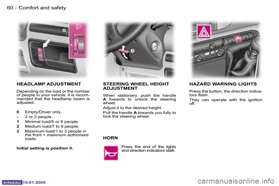 Peugeot Expert 2005 Workshop Manual �6�0 �-
�1�5�-�0�1�-�2�0�0�5
�6�1
�-
�1�5�-�0�1�-�2�0�0�5
�H�E�A�D�L�A�M�P� �A�D�J�U�S�T�M�E�N�T
�D�e�p�e�n�d�i�n�g� �o�n� �t�h�e� �l�o�a�d� �o�r� �t�h�e� �n�u�m�b�e�r�  
�o�f� �p�e�o�p�l�e� �i�n� �y�