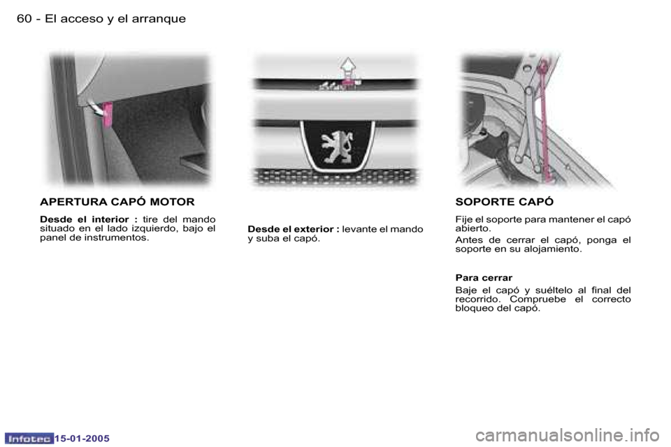 Peugeot Expert 2005  Manual del propietario (in Spanish) �6�0 �-
�1�5�-�0�1�-�2�0�0�5
�6�1
�-
�1�5�-�0�1�-�2�0�0�5
�A�P�E�R�T�U�R�A� �C�A�P�Ó� �M�O�T�O�R
�D�e�s�d�e�  �e�l�  �i�n�t�e�r�i�o�r
� �:�  �t�i�r�e�  �d�e�l�  �m�a�n�d�o� 
�s�i�t�u�a�d�o�  �e�n�  �
