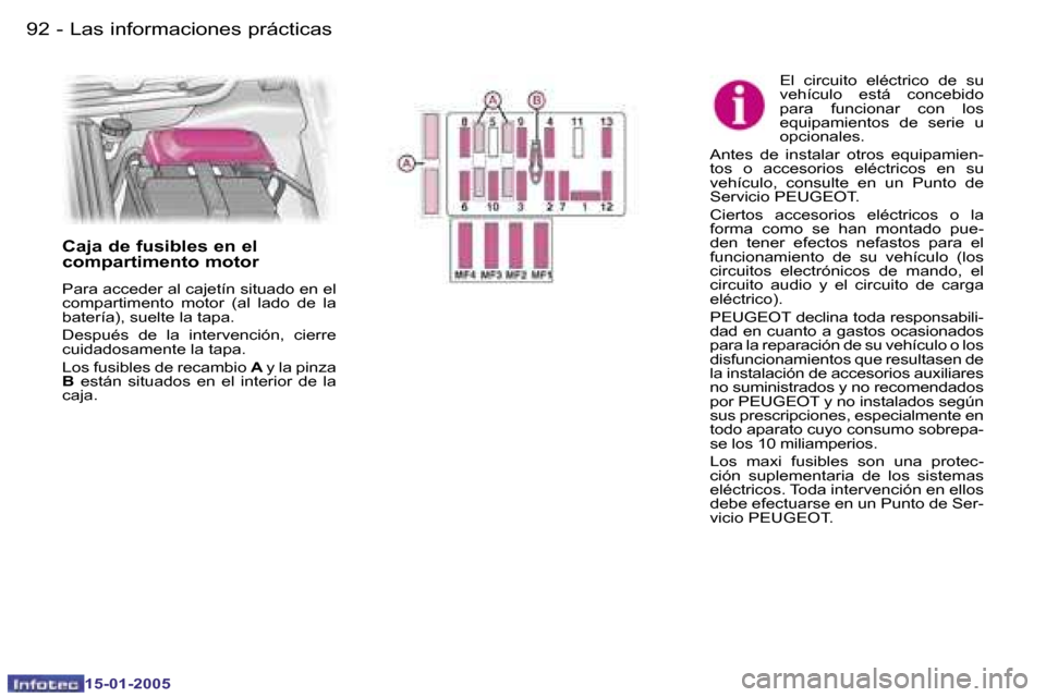 Peugeot Expert 2005  Manual del propietario (in Spanish) �9�2 �-
�1�5�-�0�1�-�2�0�0�5
�9�3
�-
�1�5�-�0�1�-�2�0�0�5
�E�l�  �c�i�r�c�u�i�t�o�  �e�l�é�c�t�r�i�c�o�  �d�e�  �s�u�  
�v�e�h�í�c�u�l�o�  �e�s�t�á�  �c�o�n�c�e�b�i�d�o� 
�p�a�r�a�  �f�u�n�c�i�o�n�