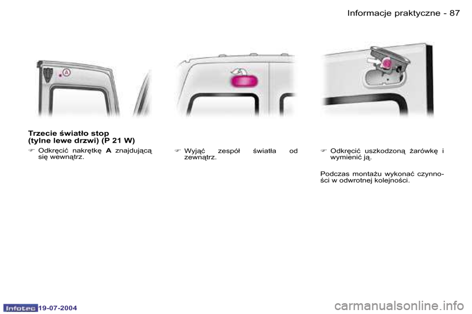 Peugeot Expert 2004  Instrukcja Obsługi (in Polish) �8�6 �-
�1�9�-�0�7�-�2�0�0�4
�8�7
�-
�1�9�-�0�7�-�2�0�0�4
�I�n�f�o�r�m�a�c�j�e� �p�r�a�k�t�y�c�z�n�e
�T�r�z�e�c�i�e� �w�i�a�t�ł�o� �s�t�o�p�  
�(�t�y�l�n�e� �l�e�w�e� �d�r�z�w�i�)� �(�P� �2�1� �W�)