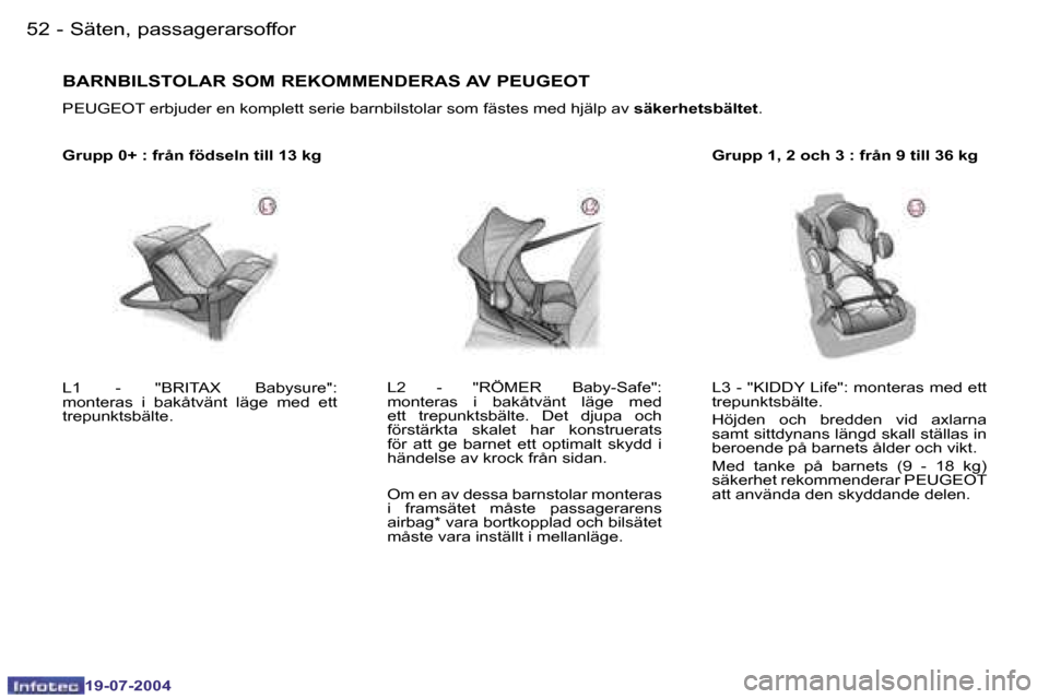 Peugeot Expert 2004  Ägarmanual (in Swedish) �5�2 �-
�1�9�-�0�7�-�2�0�0�4
�5�3
�-
�1�9�-�0�7�-�2�0�0�4
�S�ä�t�e�n�,� �p�a�s�s�a�g�e�r�a�r�s�o�f�f�o�r
�G�r�u�p�p� �0�+� �:� �f�r�å�n� �f�ö�d�s�e�l�n� �t�i�l�l� �1�3� �k�g
�L�3� �-� �"�K�I�D�D�Y�