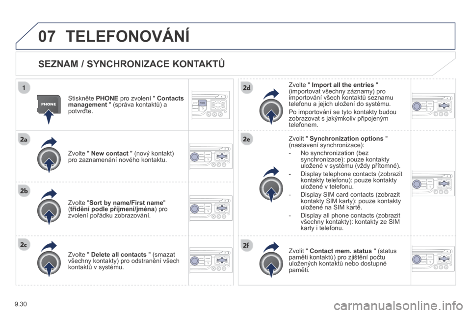 Peugeot Expert Tepee 2014 Návod k obsluze (in Czech) 9.30
07 TELEFONOVÁNÍ
SEZNAM / SYNCHRONIZACE KONTAKTŮ
Stiskněte PHONE pro zvolení " Contacts management " (správa kontaktů) a potvrďte.
Zvolte " New contact " (nový kontakt) pr Peugeot Expert Tepee 2014 Návod k obsluze (in Czech) 9.30
07 TELEFONOVÁNÍ
SEZNAM / SYNCHRONIZACE KONTAKTŮ
Stiskněte PHONE pro zvolení " Contacts management " (správa kontaktů) a potvrďte.
Zvolte " New contact " (nový kontakt) pr