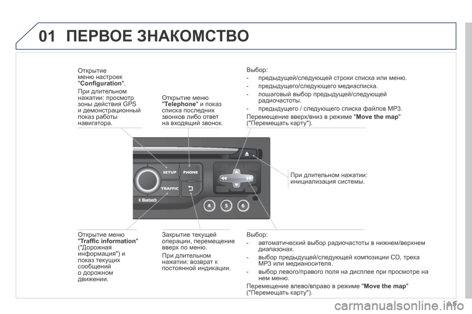 Peugeot Expert Tepee 2014  Инструкция по эксплуатации (in Russian) 9.5
01
  Выбор: 
   -   автоматический выбор радиочастоты в нижнем/верхнем диапазонах. 
  -   выбор предыдущей/следующ