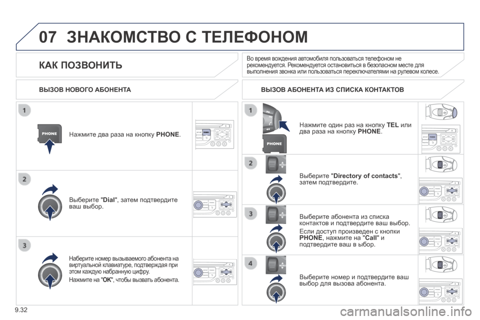 Peugeot Expert Tepee 2014 Инструкция по эксплуатации (in Russian) 9.32
07 ЗНАКОМСТВО С ТЕЛЕФОНОМ
Нажмите два раза на кнопку PHONE.
Выберите " Dial ", затем подтвердите ваш выбор.
Peugeot Expert Tepee 2014 Инструкция по эксплуатации (in Russian) 9.32
07 ЗНАКОМСТВО С ТЕЛЕФОНОМ
Нажмите два раза на кнопку PHONE.
Выберите " Dial ", затем подтвердите ваш выбор.