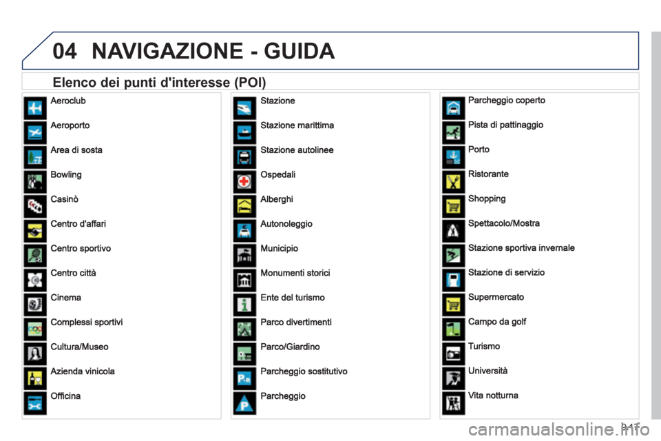 Peugeot Expert Tepee 2012  Manuale del proprietario (in Italian) 9.17
04NAVIGAZIONE - GUIDA 
   
Elenco dei punti dinteresse (POI)  