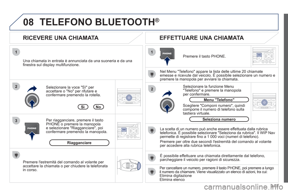 Peugeot Expert Tepee 2012 Manuale del proprietario (in Italian) 9.73
08
1
3 2
2 1Selezionare la voce "Sì" per accettare o "No" per rifutare e confermare premendo la rotella.
RICEVERE UNA CHIAMATA
EFFETTUARE UNA CHIAMATA
Una chiamata in entrata è an Peugeot Expert Tepee 2012 Manuale del proprietario (in Italian) 9.73
08
1
3 2
2 1Selezionare la voce "Sì" per accettare o "No" per rifutare e confermare premendo la rotella.
RICEVERE UNA CHIAMATA
EFFETTUARE UNA CHIAMATA
Una chiamata in entrata è an
